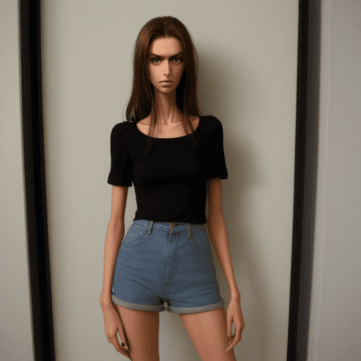 AI generated: she is a tall skinny brunette model she looks kind of tired 