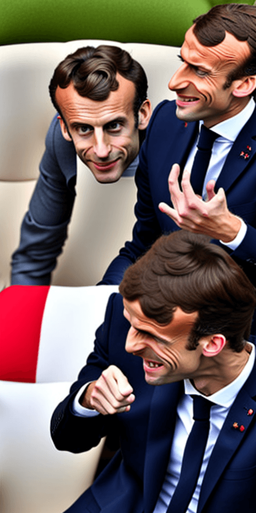 AI generated: Emmanuel Macron assis sur son canapé. 