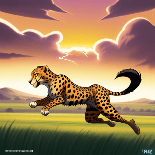 AI generated: Fearless cheetah, sprinting across the grasslands, with sleek body and lightning speed, by Pixar Ani...