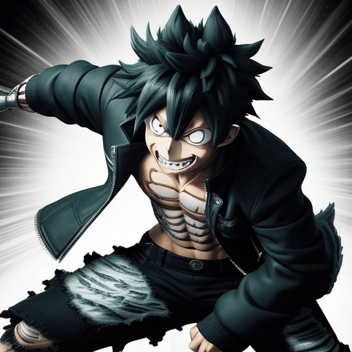 AI generated: Dabi from My Hero Academia fighting Hawks