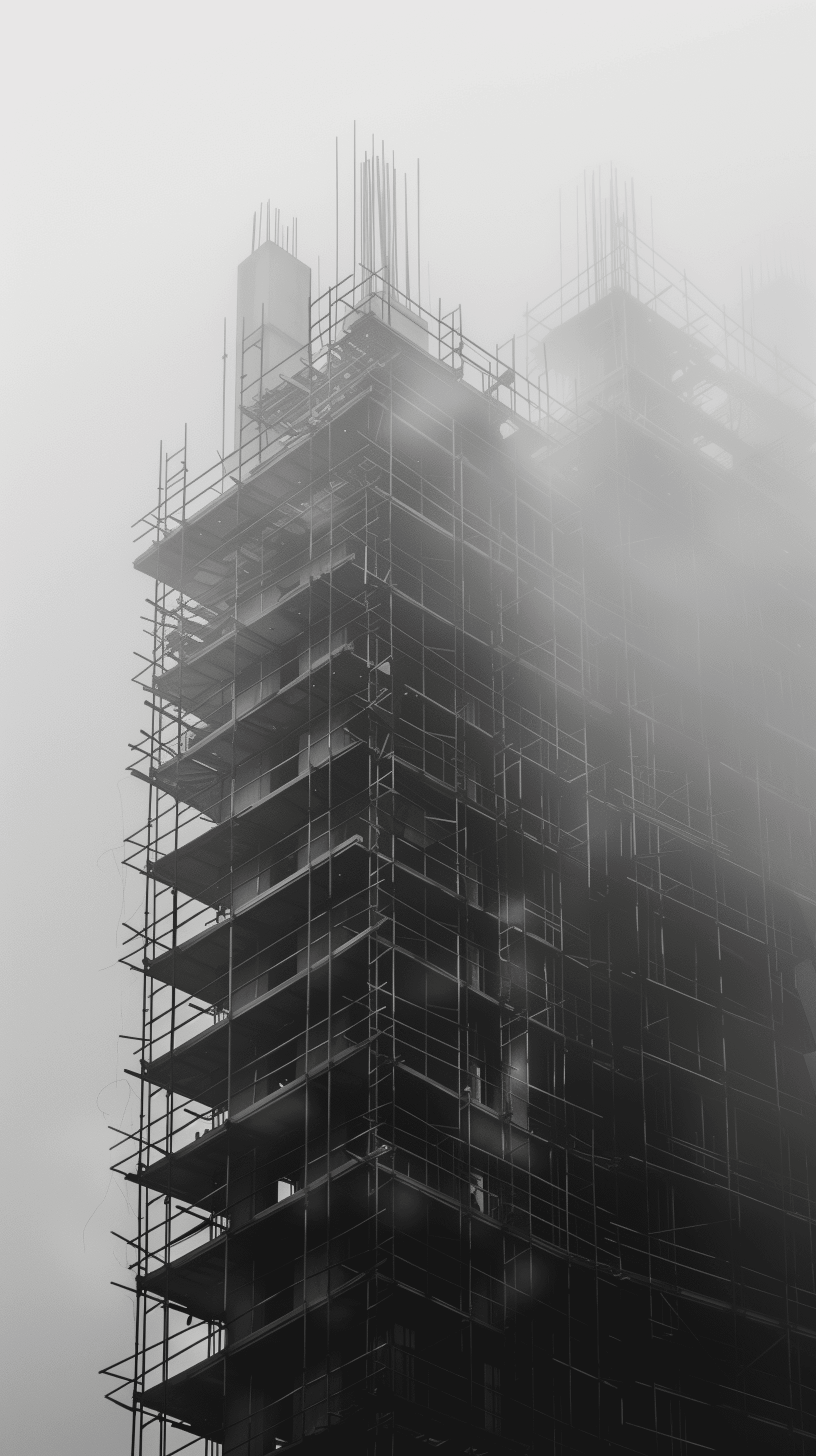 AI generated: image of a modern building under construction, captured in monochrome, architecture should feature a...
