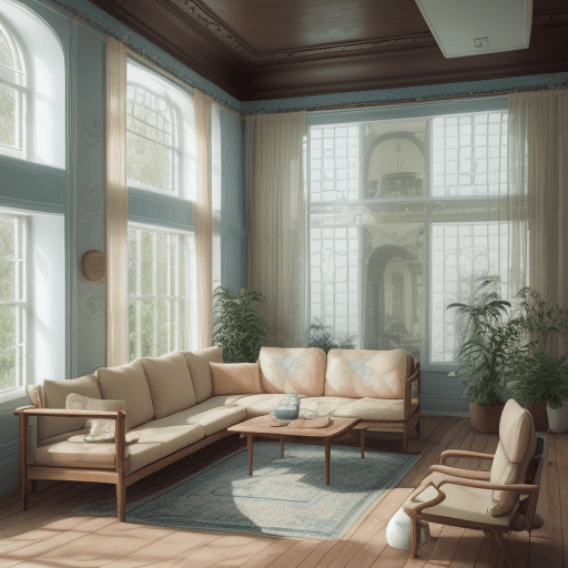 AI generated: High resolution photography interior design, dreamy sunken living room conversation pit, wooden floo...