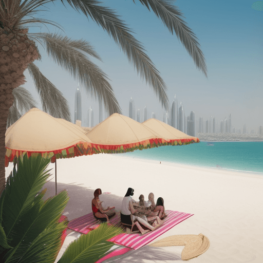 AI generated: Please create an ultra realistic photo of people enjoying themselves in a summery setting in Dubai, ...