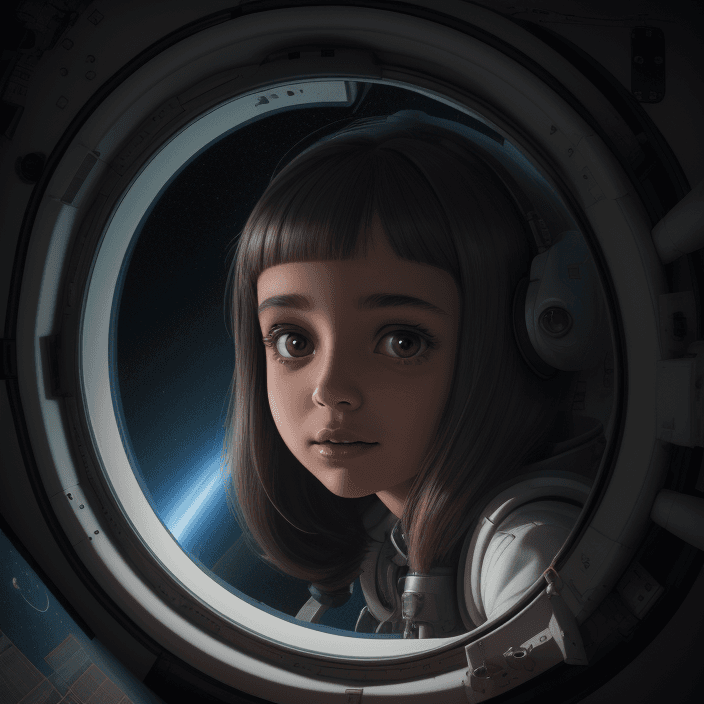 AI generated: Maya talks with her friends inside the spacecraft