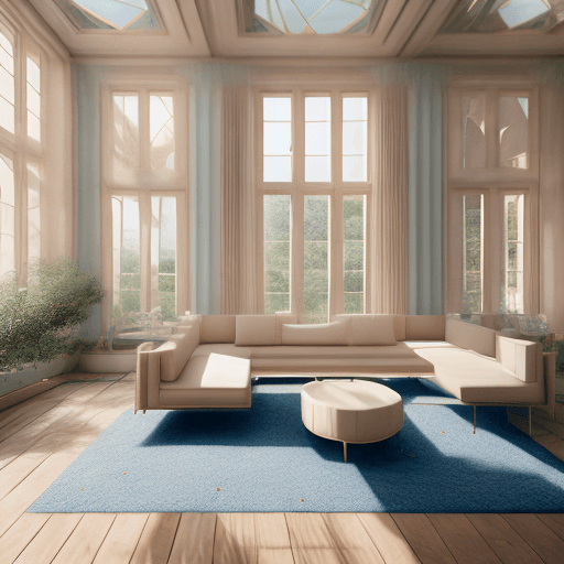 AI generated: High resolution photography interior design, dreamy sunken living room conversation pit, wooden floo...