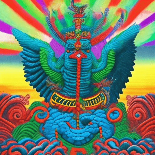 AI generated: create an quetzalcoatl aztec god flying in the sky