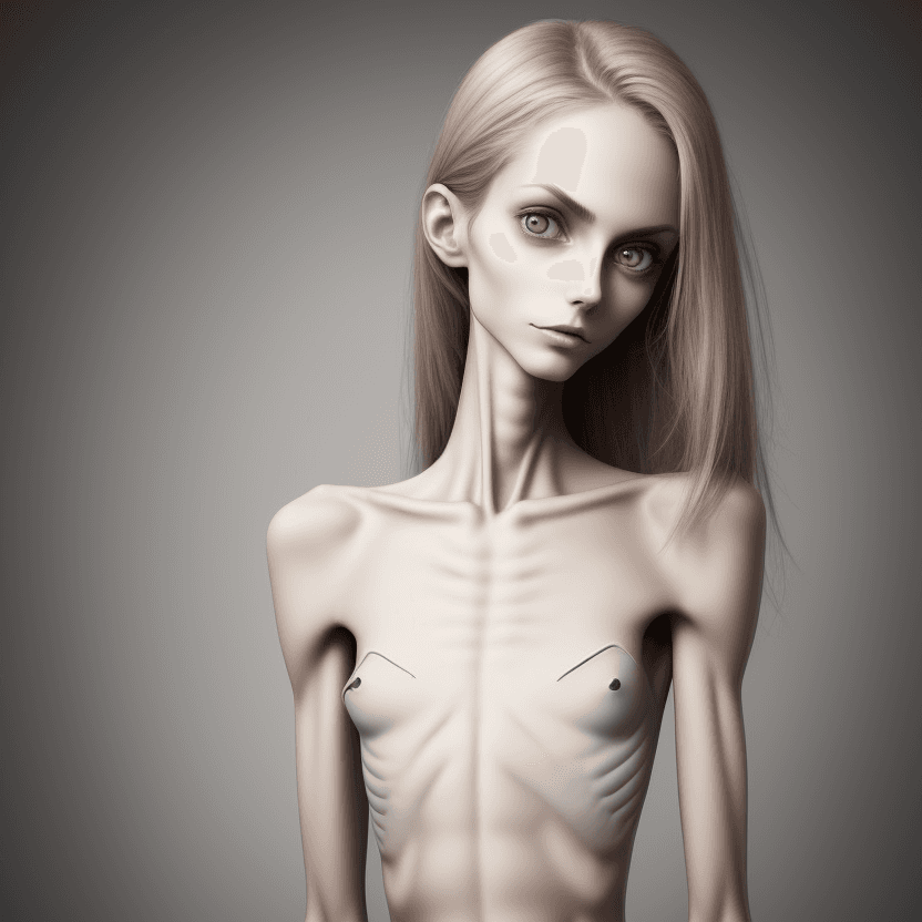 AI generated: extreme beautiful skinny face of skinny (almost anorexic) girl