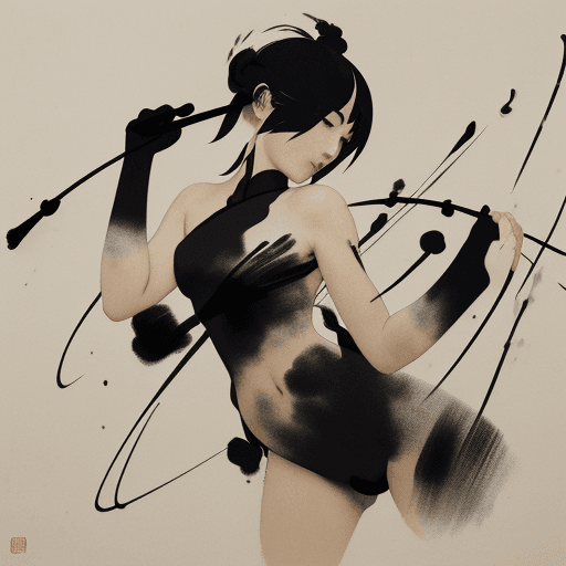 AI generated: china black brush painting, in the style of kazuki takamatsu, loose compositions, théodore géricault...