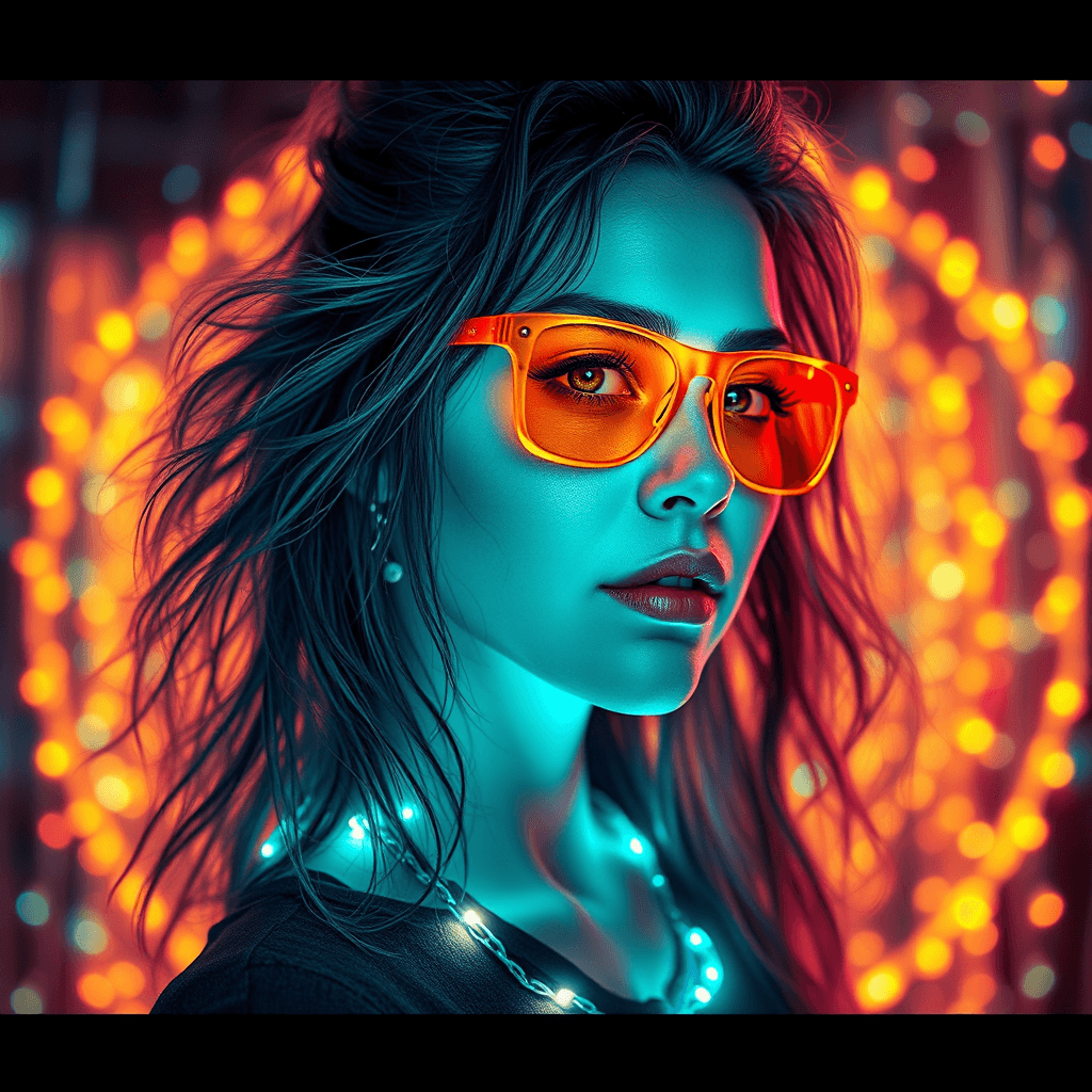 AI generated: a full body bio limerent woman looking at viewer, Futuristic retro vaporwave, neon woman with long m...