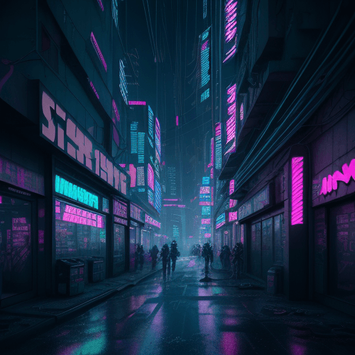 AI generated: neon signs on a building in a city at night, cyberpunk city abandoned, hyper realistic cyberpunk cit...
