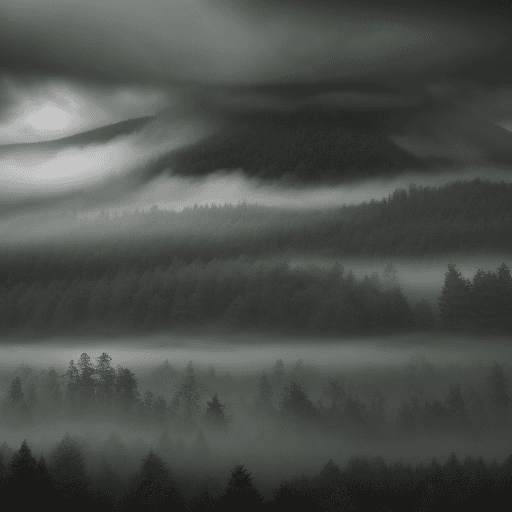 AI generated: forest with mist across the scene, in the style of minimalist canvases, photo-realistic landscapes, ...