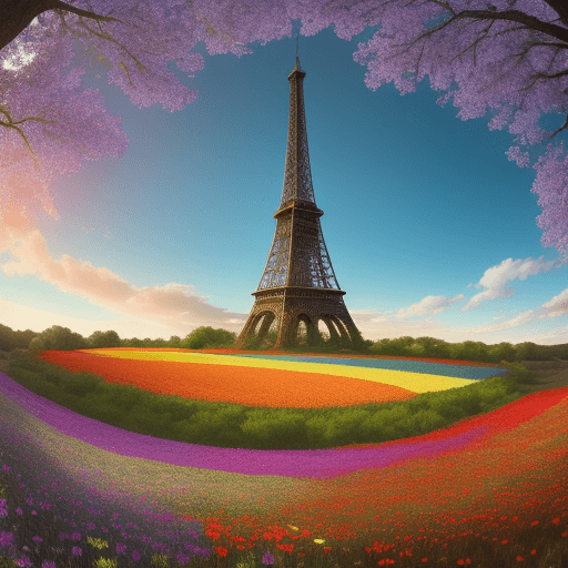 AI generated: a field of wildflowers, vivid colors, glow in sunlight, unique flowers, different sizes and colors, ...