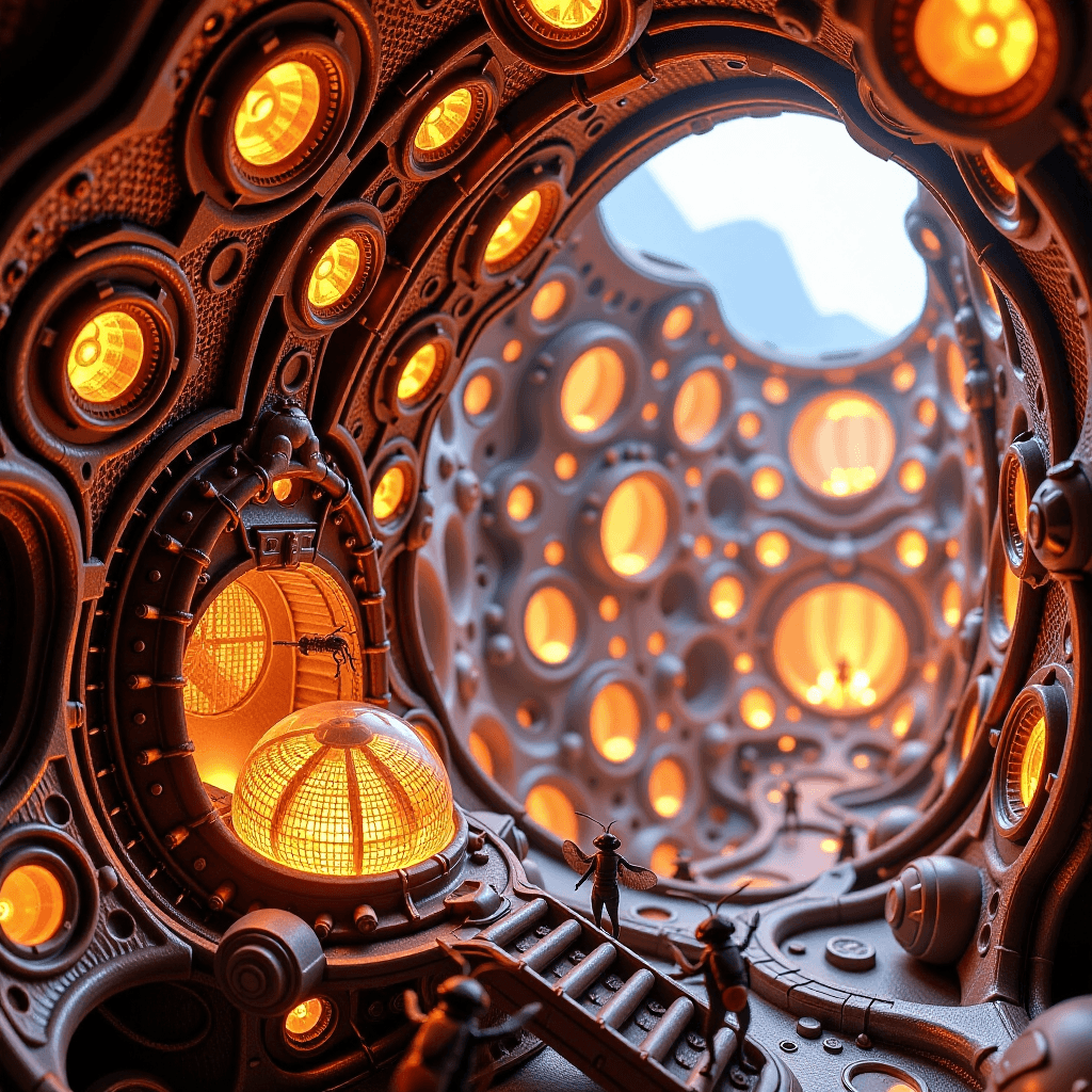 AI generated: Interior of an alien hive, designed with organic, chitinous architecture in the style of H.R. Giger,...
