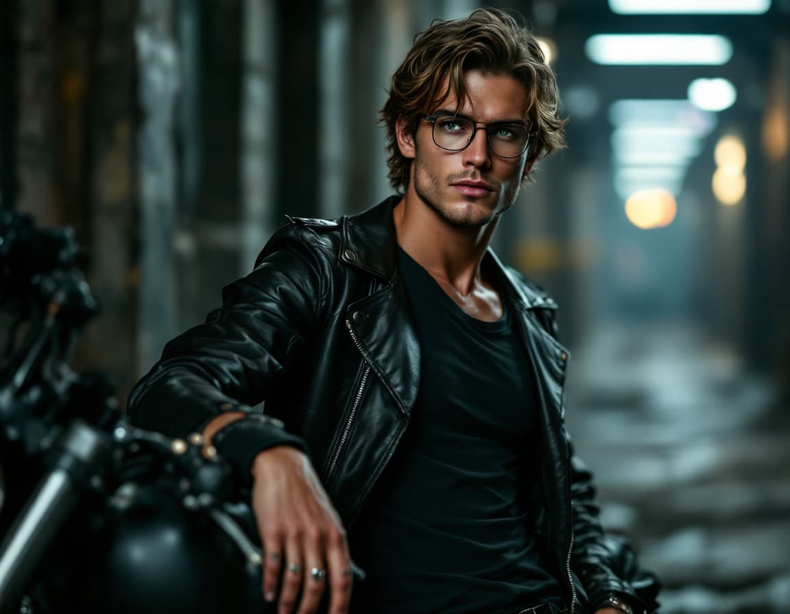 AI generated: Full-body photography, profile view of a  striking 19-year-old male Instagram model with an aristocr...