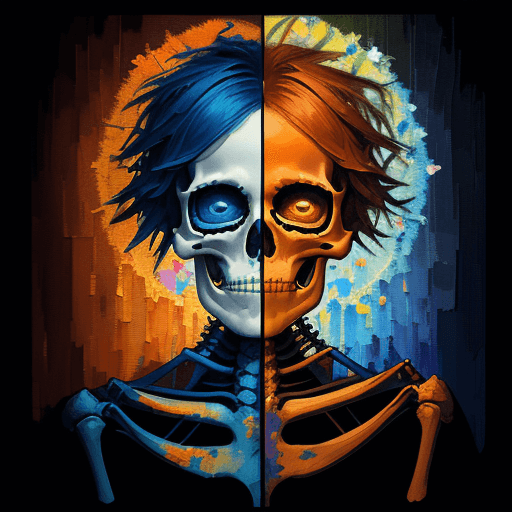 AI generated: pixel sorting art ::3 tarot card::2 Palette Knife, Dynamic Paintings::2 orange and blue::3 side port...