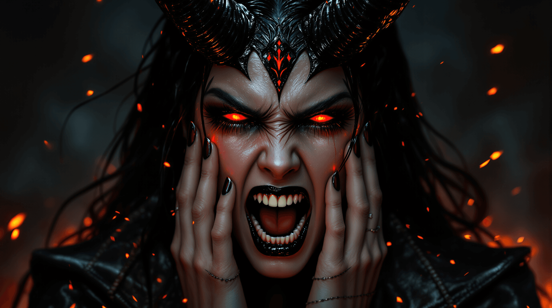 AI generated: An extreme close-up, airbrush art portrait of **Lilith (A female demon in a dramatic portrait. Sharp...
