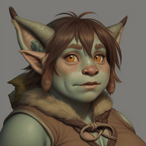 AI generated: Firbolg, female, earth tone colors, ranger, hyperrealism, high Detail, freckles, dungeons and dragon...