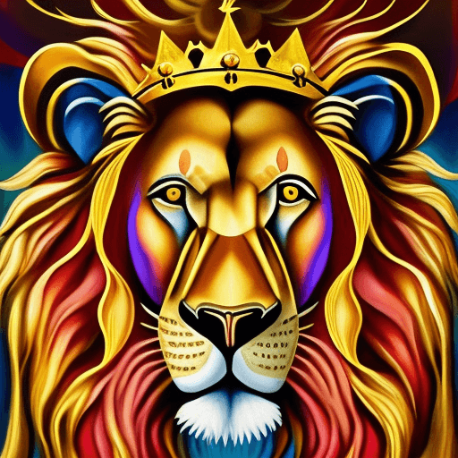 AI generated: An abstract lion with a shy crown, inspired by Salvador Dali's style, is depicted as the king of the...