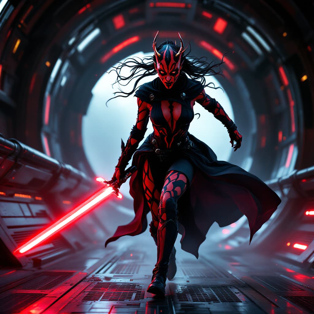 AI generated: Star Wars character, a Sith, Hyper detailed portrait of Zabrak woman Darth Maul, incredibly beautifu...