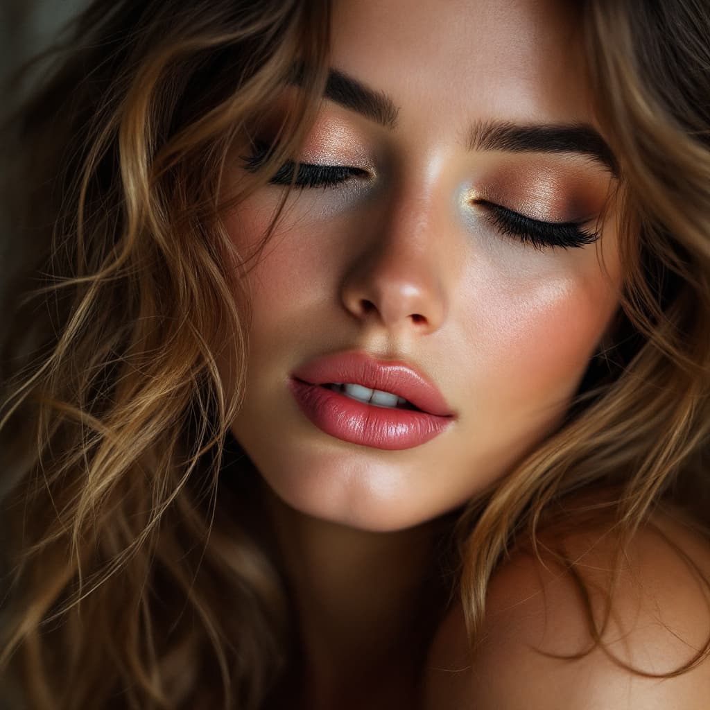 AI generated: dreamy playful  lingerie portrait, feathery texture tease , hushed palette, hard laugh,  tickles sen...