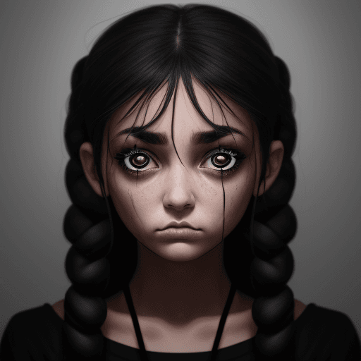 AI generated: Sad girl with black ropes in her eyes, black ropes coming out from her eyes