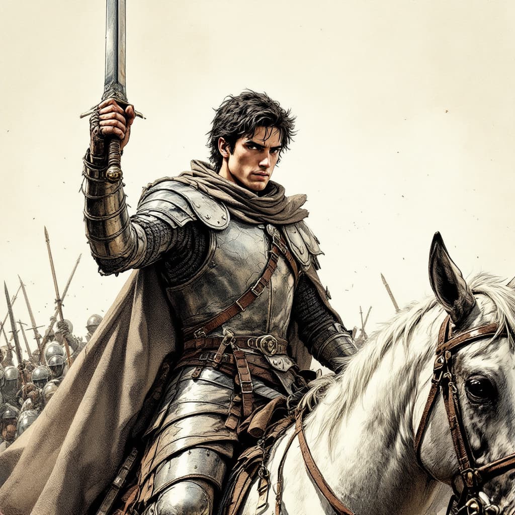 AI generated: Ilustração realista de história em quadrinhos, foto de corpo inteiro de um jovem guerreiro com físic...