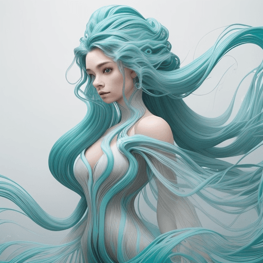 AI generated:  an image of a person with a flowing, sculptural hairstyle and garment that echo the movement of wat...
