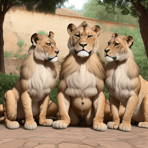 AI generated: una familia de leones, dos padres y dos cachorros hembras
