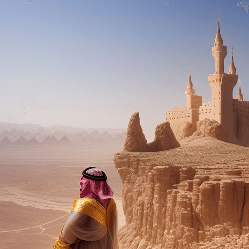 AI generated: Castle and great landscape in Saudi Arabia,
