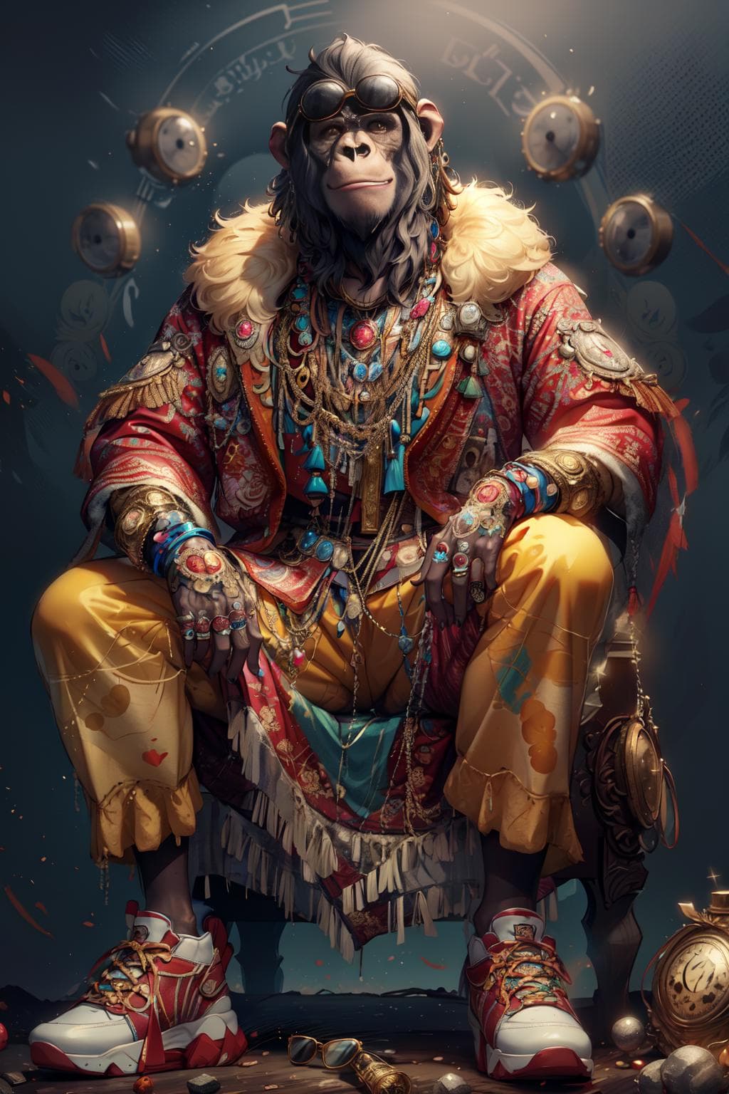 AI generated: masterpiece, best quality, photorealistic ,fashionmonkey, gorilla, eyewear on head, gears, gem, gogg...