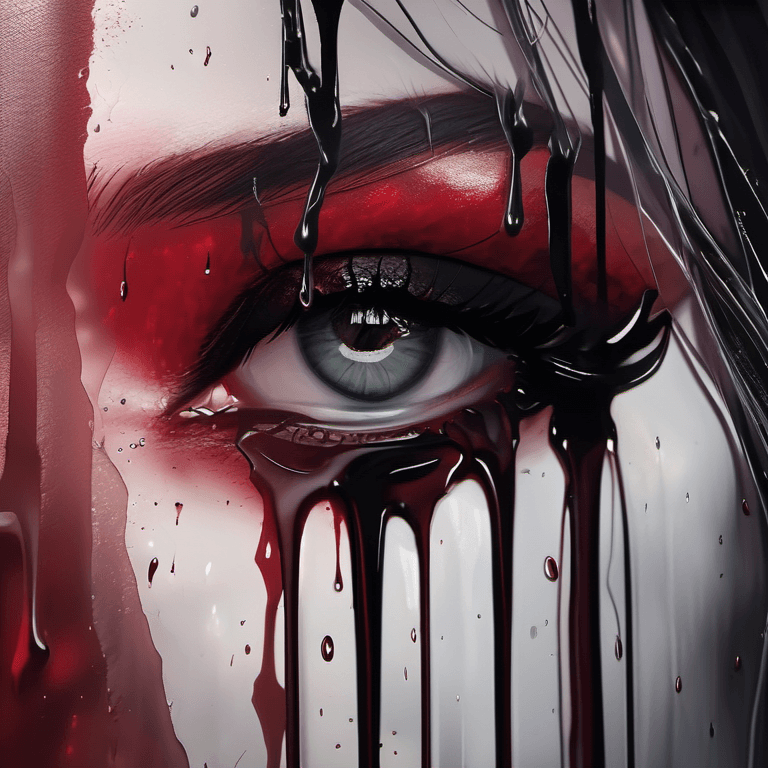 AI generated: close up of a narcissistic 17yo girl crying, black veins, broken heart, dripping oil, (black roses:1...