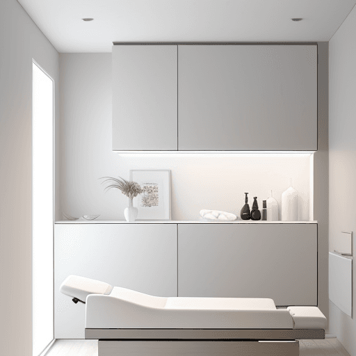 AI generated: "Transform my narrow massage room (1.5 meters wide by 2.5 meters long) into a modern minimalist spa ...