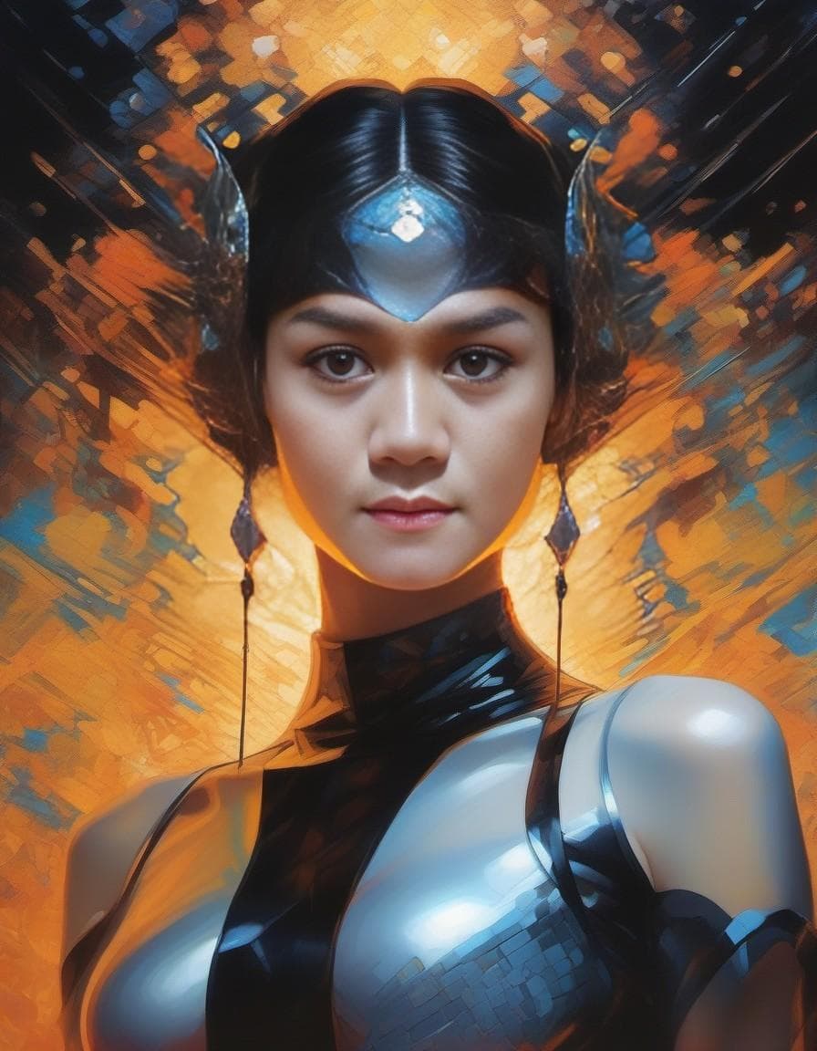 AI generated: (Masterpiece, concept art:1.1), Iridescent Painting, Supremacism, pop art, hyper-detailed, 1 girl, k...