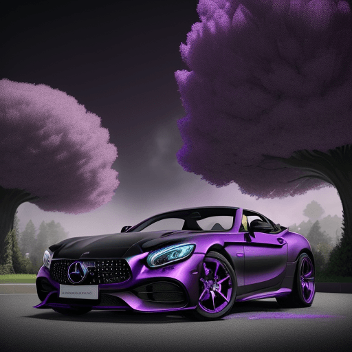 AI generated: a black sports car parked under a purple tree, ✏️🎨, ❤🔥🍄🌪, purple and black, nice colors, 8 k hig...