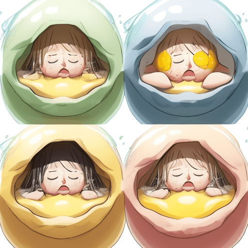 AI generated: Four sleepy heads with egg yoke dripping down face, summers day --ar 3:4 --v 6.0 --s 750 - 