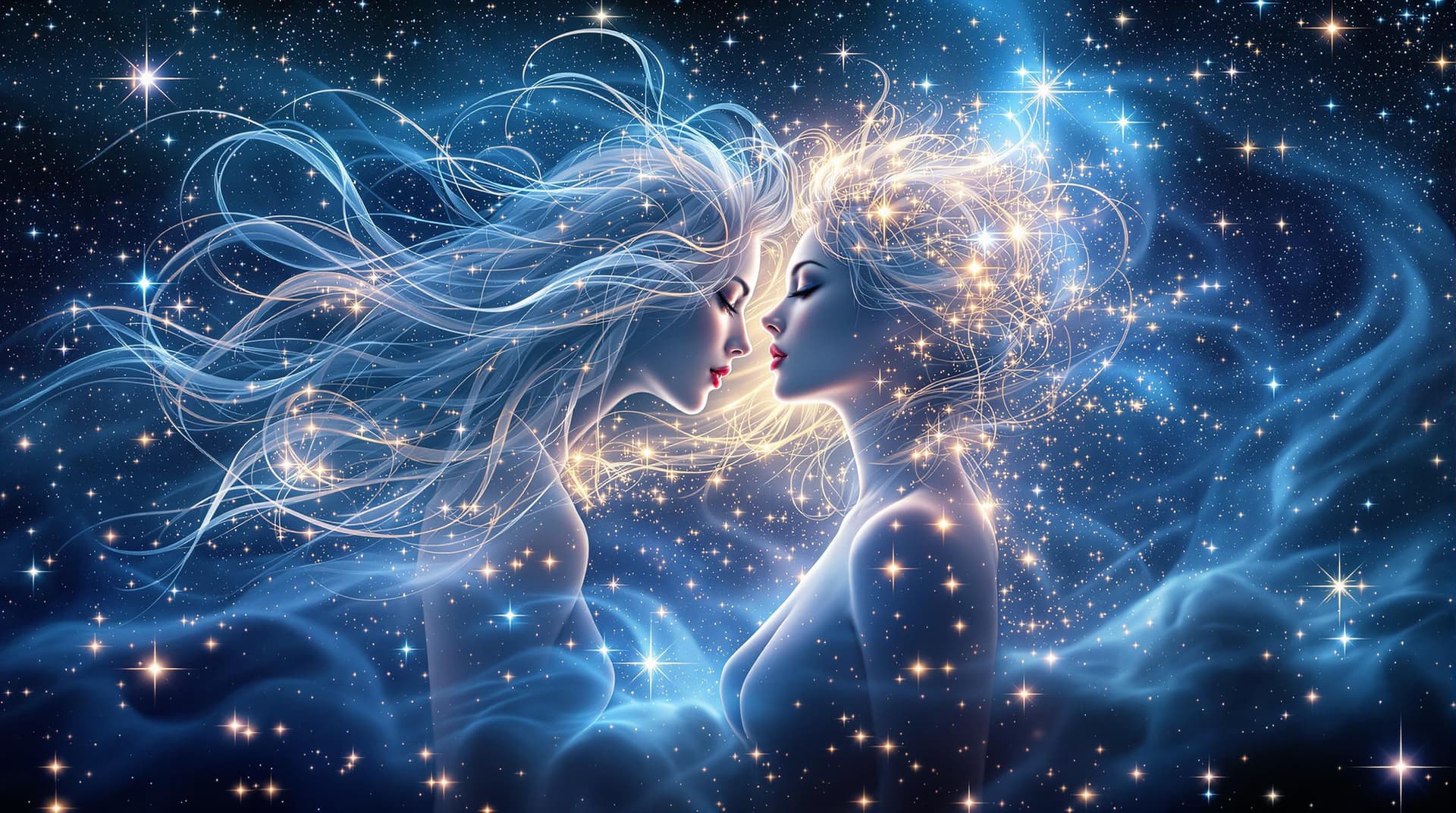 AI generated:  This digital artwork features a celestial zodiactheme with  ethereal female figures emerging from a...
