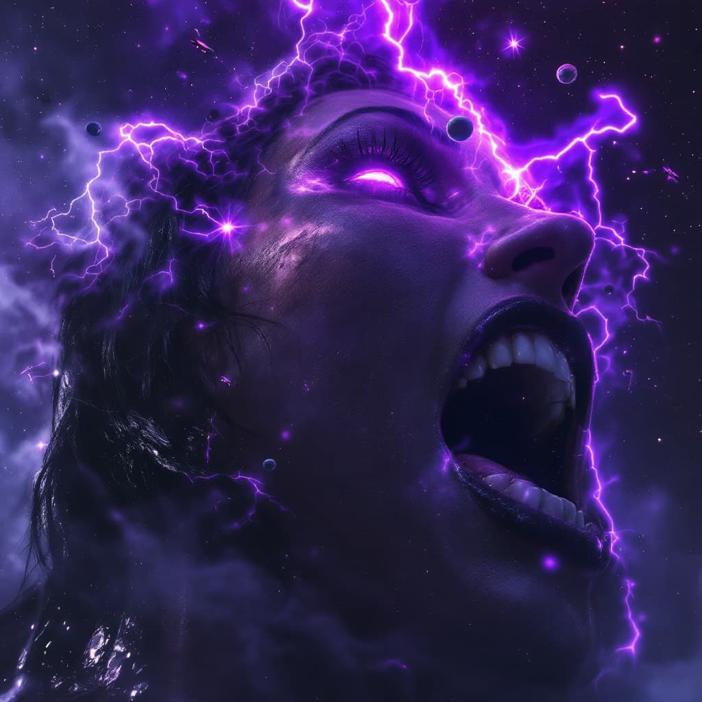 AI generated: enormous giantess Rhea Ripley  from WWE
bigger than a galaxy floating in space, minuscule planets in...