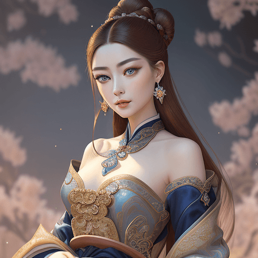 AI generated:  Waist up, Pan Shot of a elegant and graceful girl, Xianxia style, with delicate makeup, impressioni...
