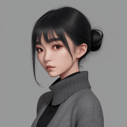 AI generated: Cardigan, dark charcoal color, young korean woman model, stylish hairstyle and make-up, gaze, the ca...