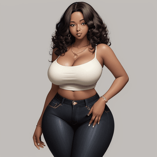 AI generated: Anime "Thick hips" + "Thick thighs" + "Curvy butt" + "42 DD breasts" + "5'8" + "dark brown skin colo...