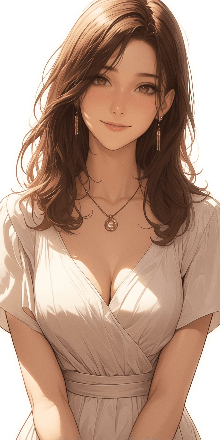 AI generated: a simple cartoon of a beautiful woman with brown hair, white background, princesscore, I can't belie...