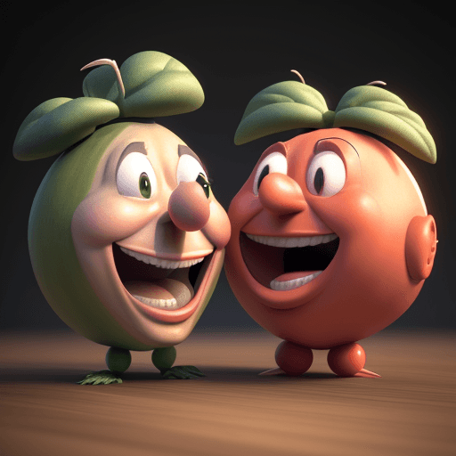 AI generated: Hyper realistic 3d render of one tomatoman talking and laughing to each other