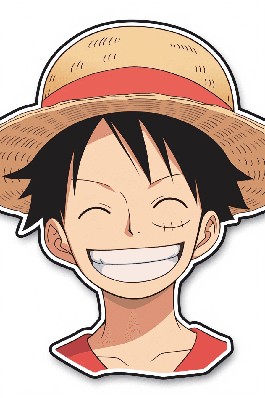 AI generated: a sticker of Monkey D. Luffy from one piece, straw hat, smirk smile, anime style, minimalist design ...