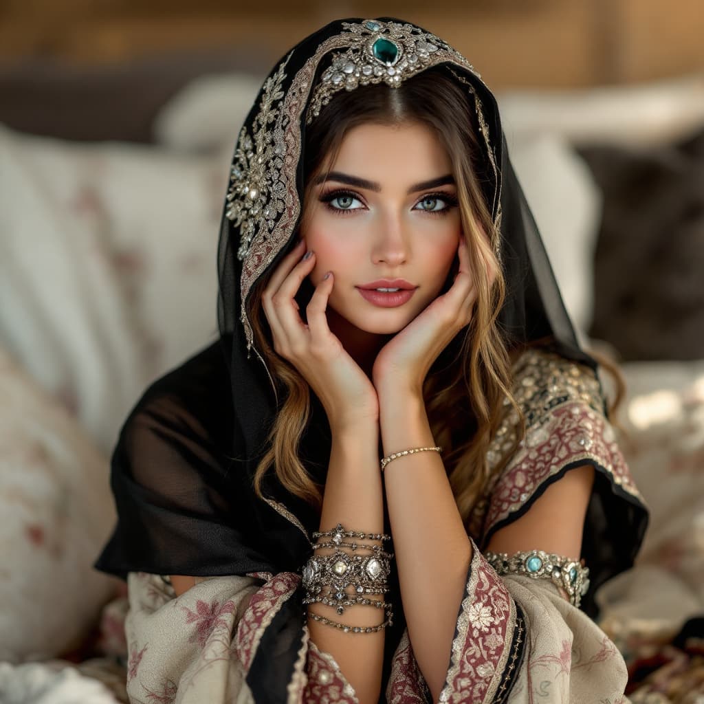 AI generated: I want to see a beautiful arab girl with her face and nyloned feet


