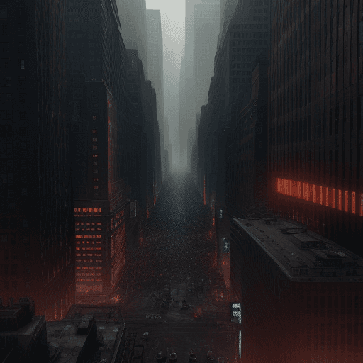 AI generated: Dystopian New York, more people in group, gritty, octane render, ultra-realistic, cinematic --ar 68:...