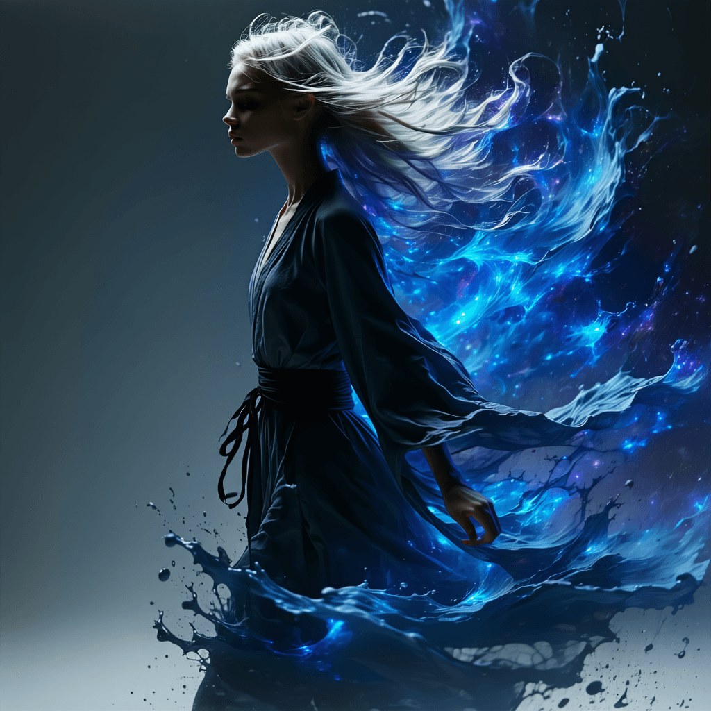AI generated: A powerful kinetic shifter, her form seeming to be in constant motion, where her clothing shifts and...