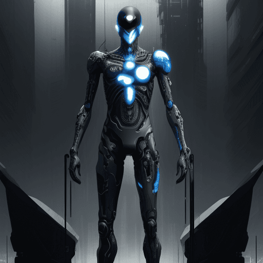 AI generated: artistic, artistic drawing, full-length, synthetic man with mechanics, complexity with details, blue...