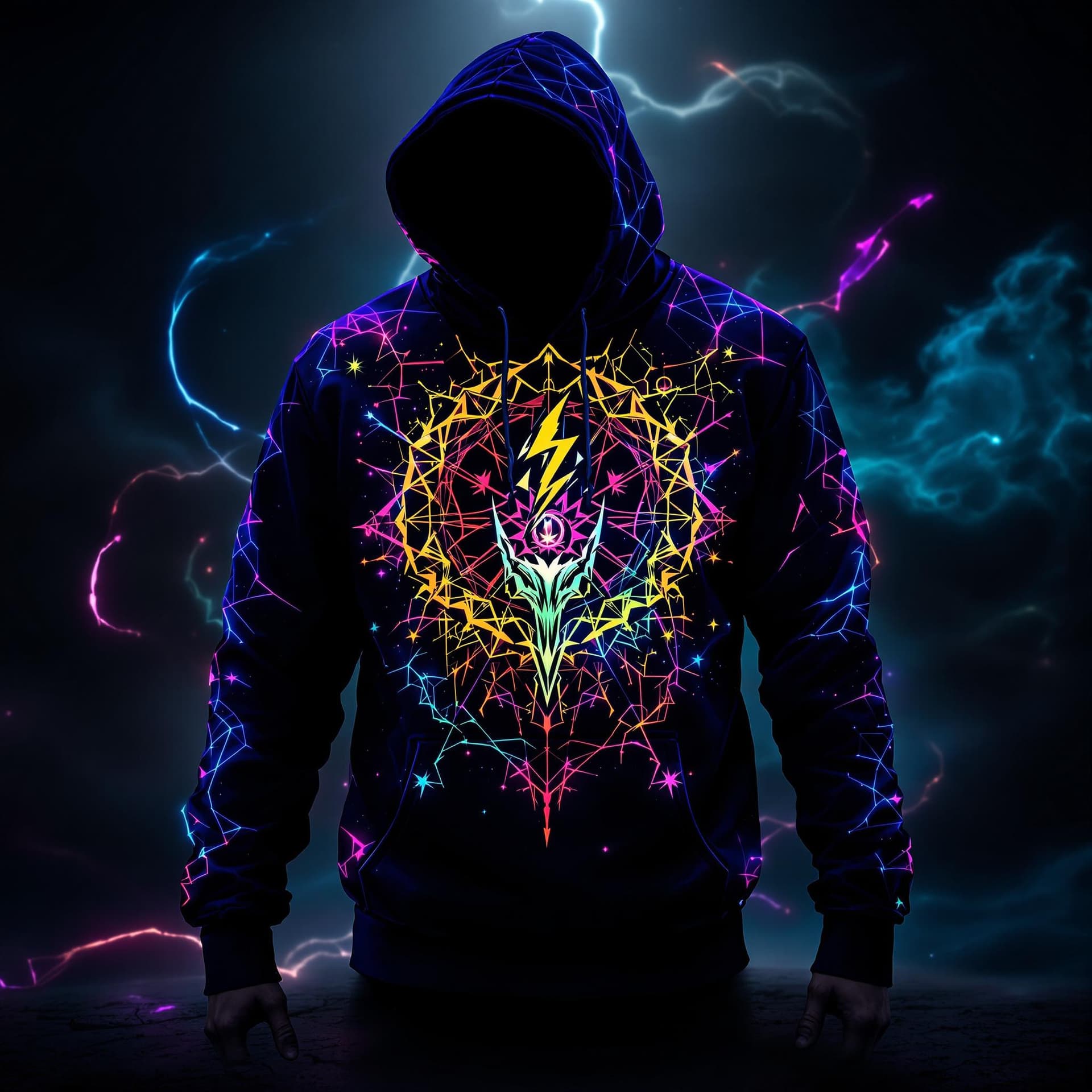 AI generated: Mighty Jinx arcane hoodie rgb lights 