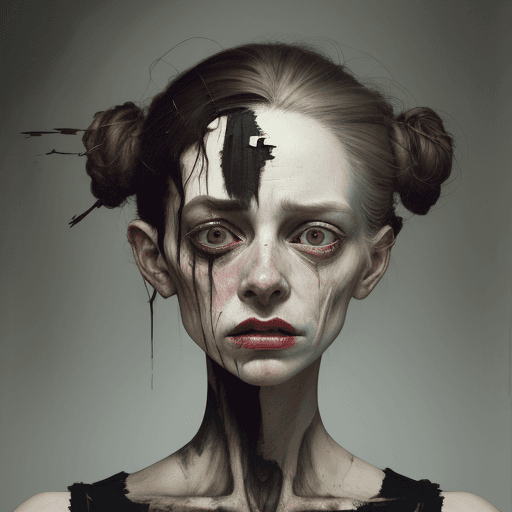 AI generated: broken painting of a woman, female , hag, grotesque ::5, expressive and tormented, extremely detaile...