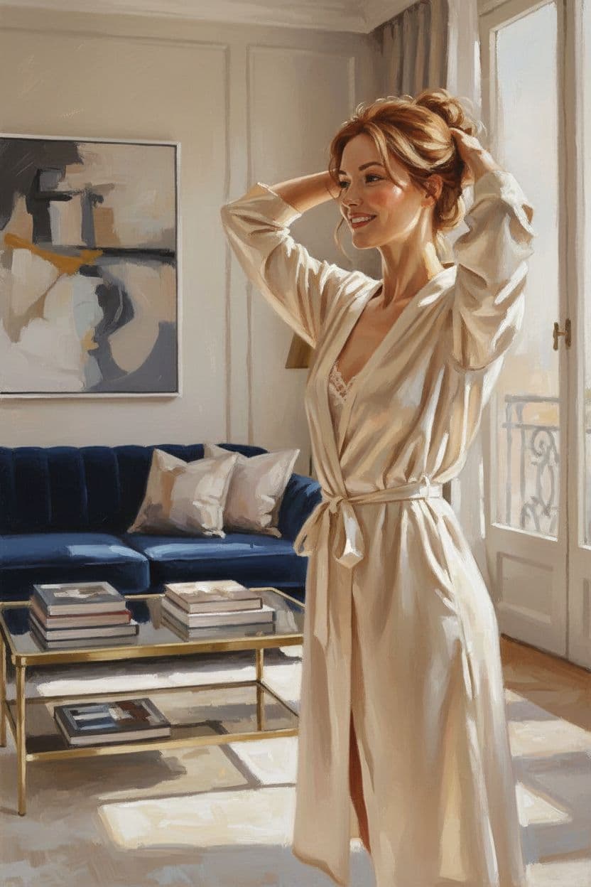 AI generated: A painting-like image of a satisfied client experiencing the benefits of a premium design service. c...